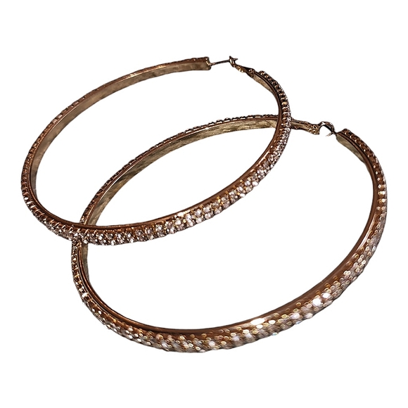 ❤️Gold Silver Rhinestone Bedazzled Hoop Large Earrings☆ - Picture 1 of 1